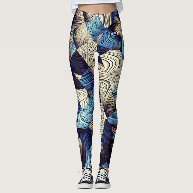Leggings Art numérique Bleu Carrés Abstraits (Devant)