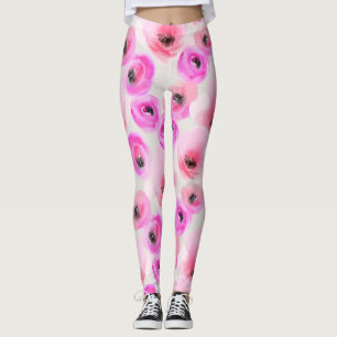 Leggings Art numérique d'aquarelle rose Fleurs