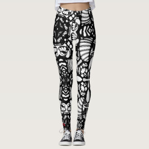Leggings art numérique de mandala blanc noir