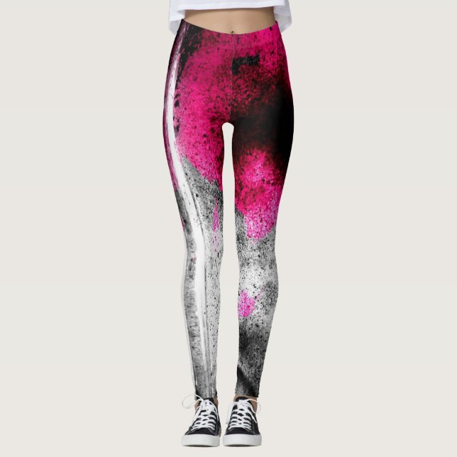 Leggings Art photo abstrait Fuchsia, Gris et Noir Grain (Devant)