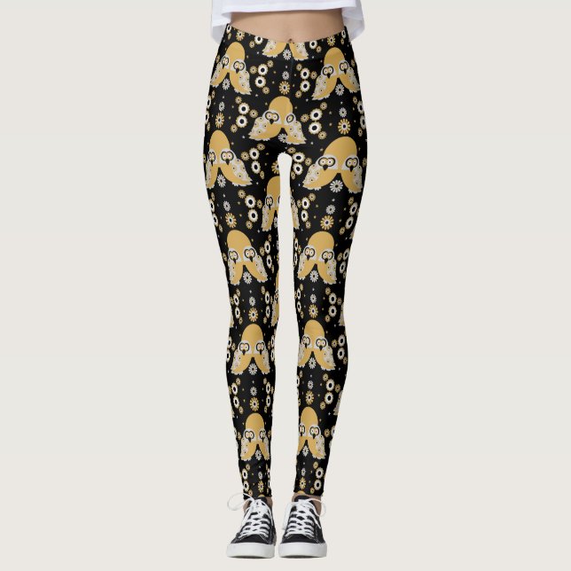 Leggings Art populaire de Chouette scandinave (Devant)