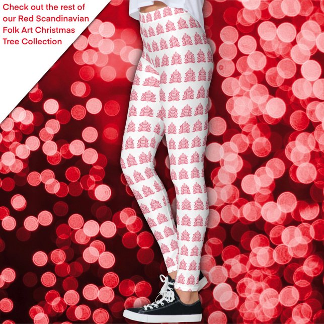Leggings Art populaire scandinave rouge Arbre de Noël nordi (Créateur téléchargé)