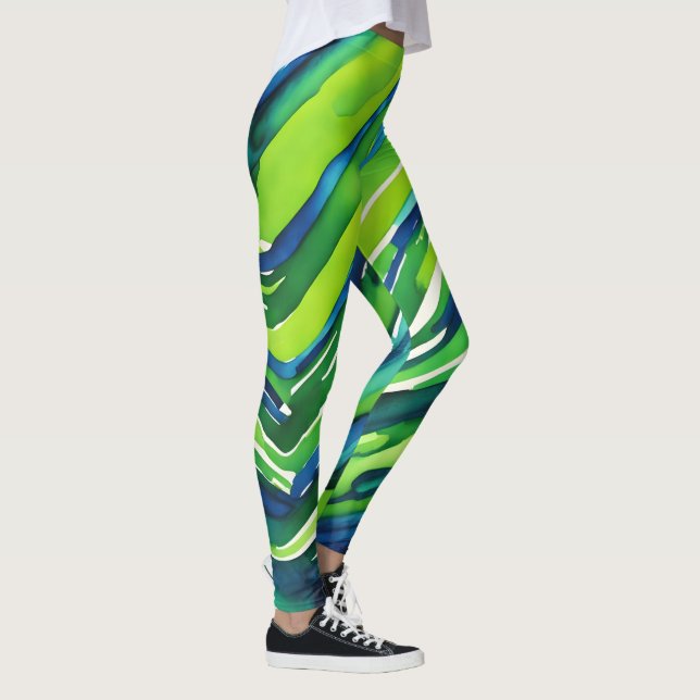 Leggings Art rayures vert néon et bleu foncé (Droite)