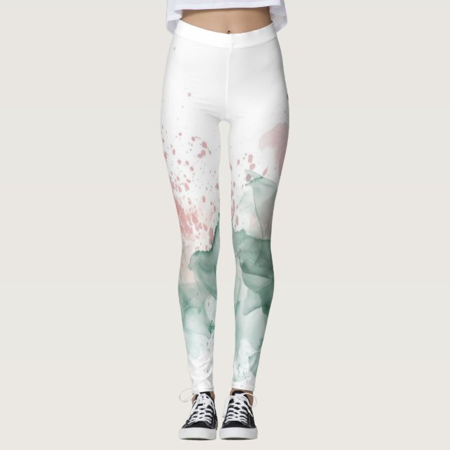 Leggings Art Splash Rose Pâle et Vert Sauge (Devant)