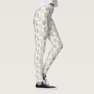 Leggings Art Tree Gold Holiday Christmas WHITE