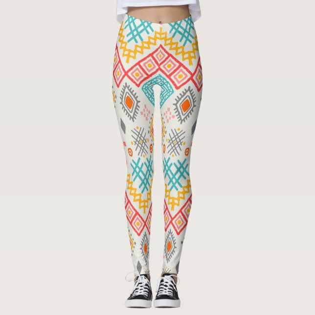Leggings Art tribal : imprimé géométrique boho. (Devant)
