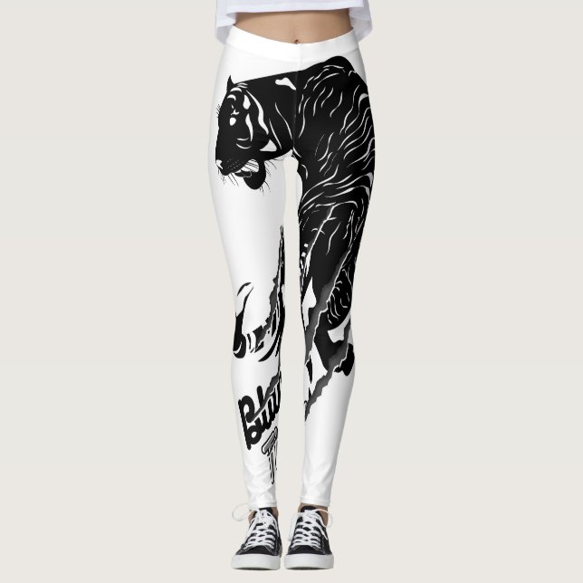 Leggings Art vectoriel de tigre noir avec texte de tigre no (Devant)