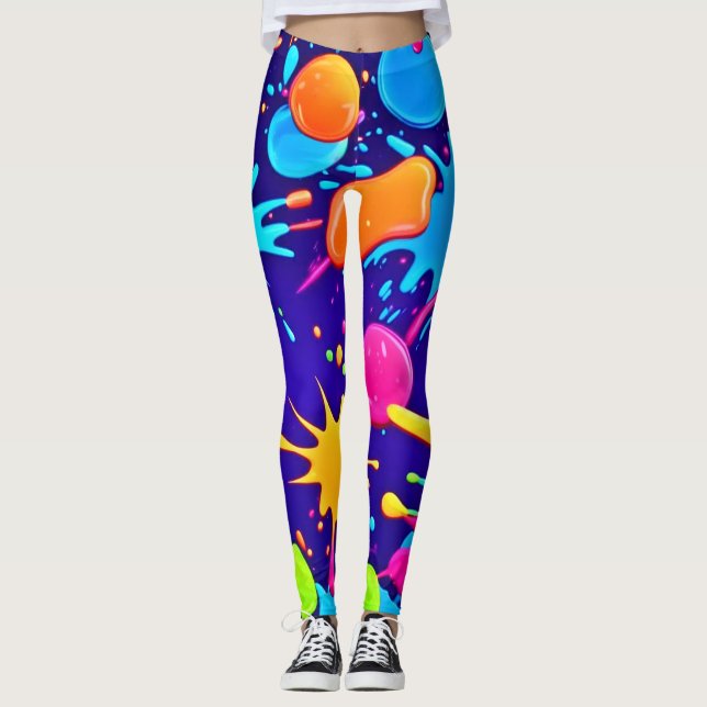 Leggings Art vibrant de projections de peinture néon (Devant)