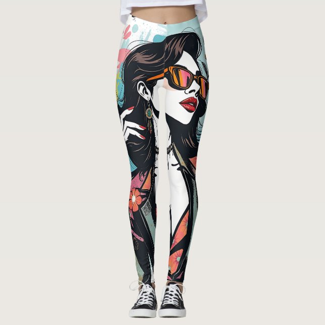 Leggings Artistic Abstract Floral-Paint Splatter Yoga Pants (Devant)