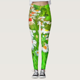 Leggings Artistic Bright and Colorful Pop Art Daisies v1 z