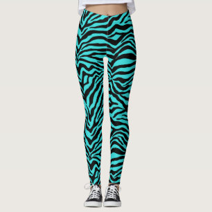 Leggings Artsy Black Turquoise Funky Zebra Imprimer Motif