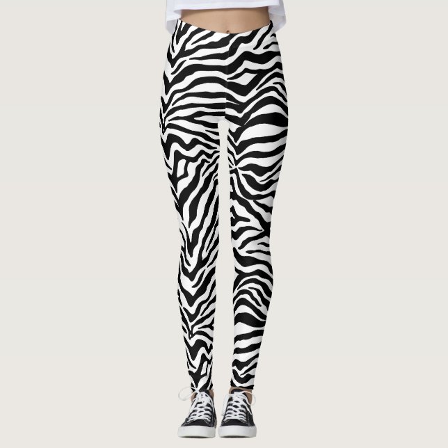 Leggings Artsy Black White Funky Zebra Imprimer Motif (Devant)