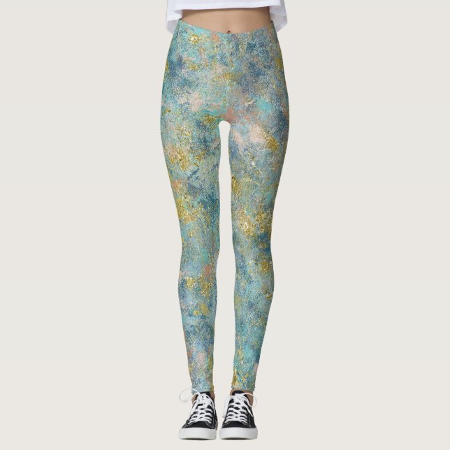 Leggings Artsy Green Blue Gold Abstrait (Devant)