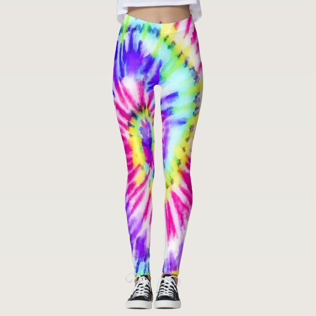 Leggings Artsy Neon Rainbow Tie Dye Motif d'aquarelle (Devant)
