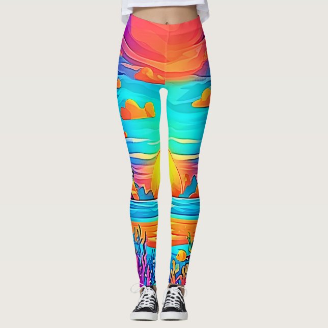 Leggings Artwork sous-marin dynamique de coucher de soleil (Devant)