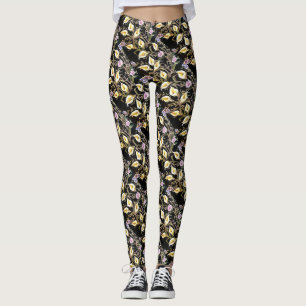 Leggings Arum Lily Design Floral Artistique Sur Noir