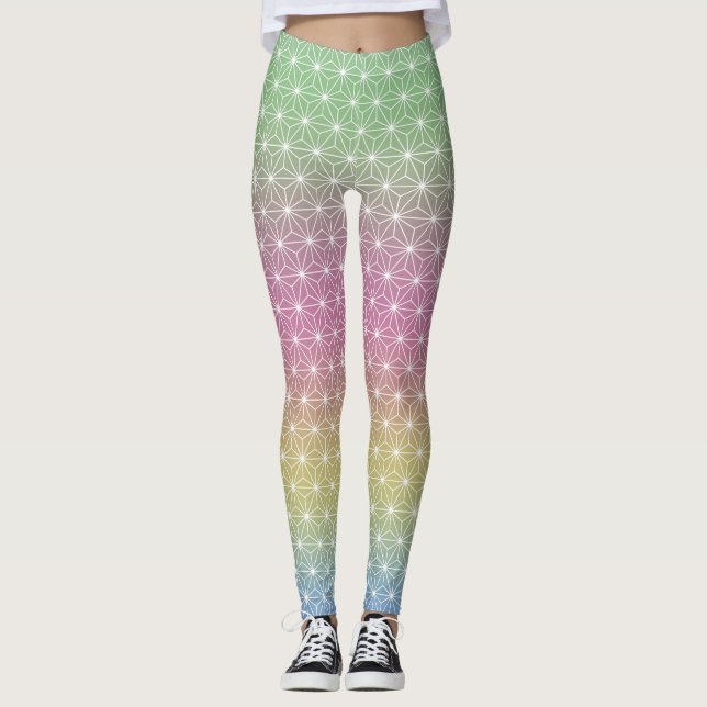 Leggings Asanoha japonais traditionnel Pascal pastel Arc-en (Devant)