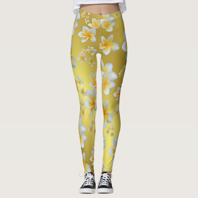 Leggings asiatique, jaune, blanc, fleur, brillant, or, flor (Devant)