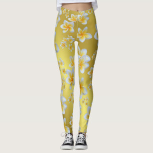 Leggings asiatique, jaune, blanc, floraison, lumineux, or,