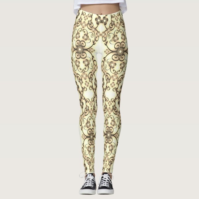 Leggings Aspect dentelle de fleurs Sépia doré (Devant)