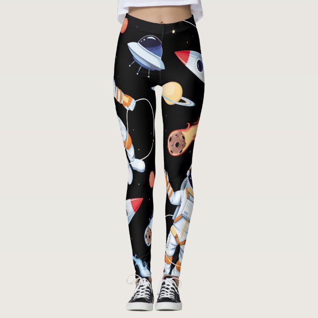 Leggings Astronaut Rocket : Espace Vintage Motif sans joint (Devant)