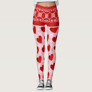 Leggings au coeur rose et rouge