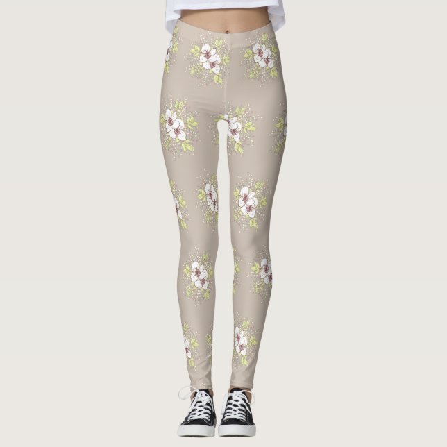 Leggings au design floral blanc (Devant)
