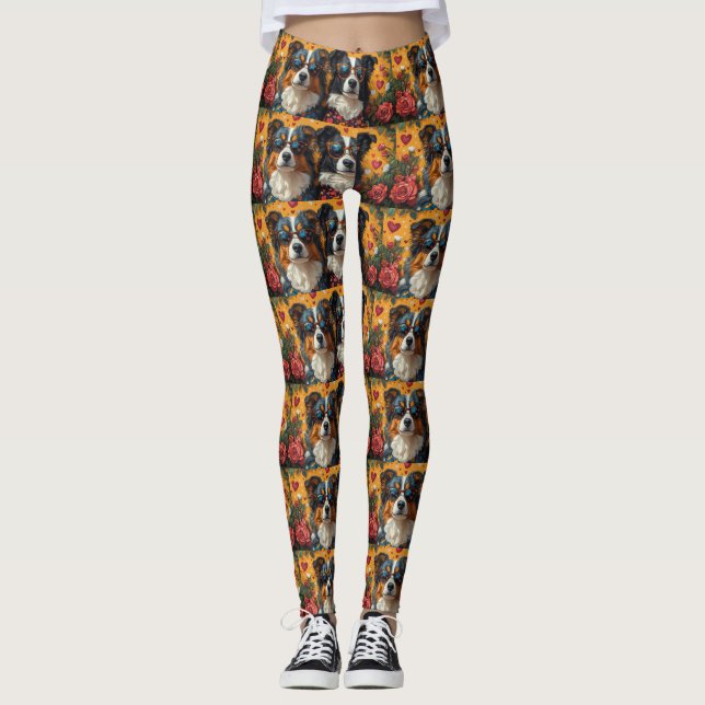 Leggings Australian Shepherd Cœurs Roses Saint-Valentin (Devant)