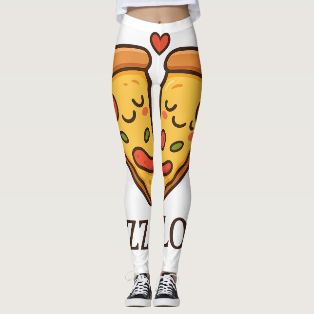 Leggings Autocollant d'amour pour pizza mignonne (Devant)