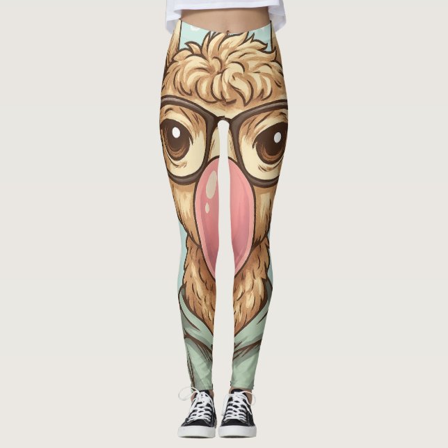 Leggings Autocollant Lama Hipster Mignon (Devant)