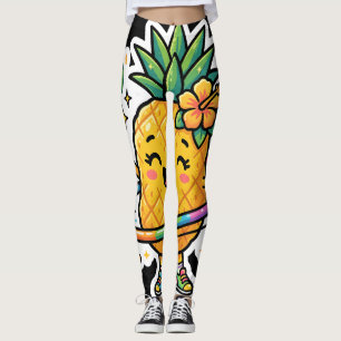 Leggings Autocollant Tropical Mignon de l'Ananas Kawaii qui