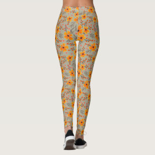 Leggings Automne Automne Floral Motif Sage Vert