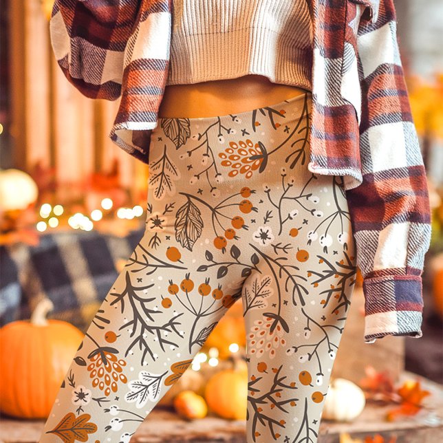 Leggings Automne Berries Feuilles et Branches Motif (Créateur téléchargé)