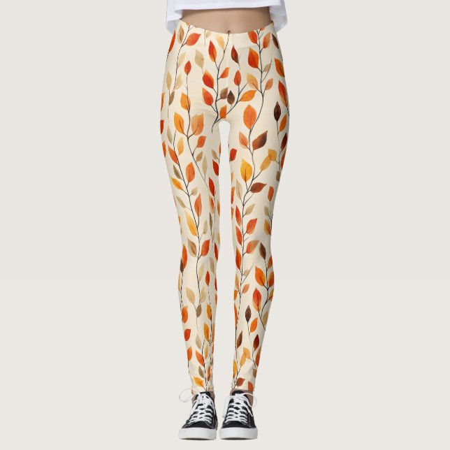 Leggings Automne Feuilles Automne Motif (Devant)
