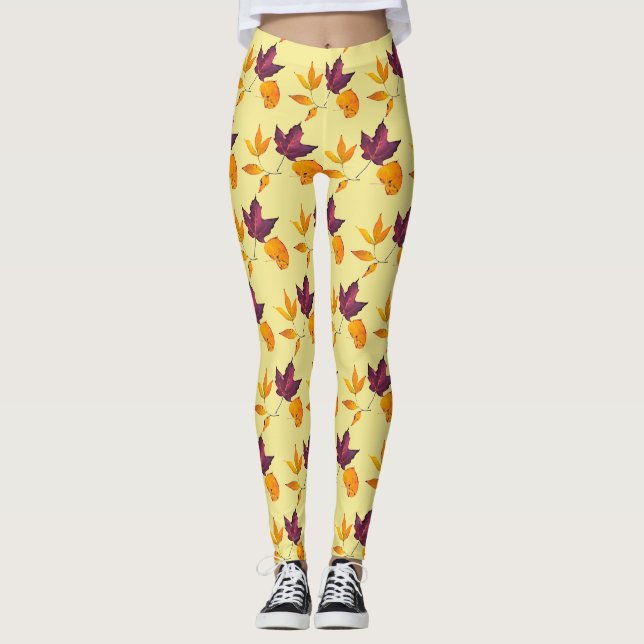 Leggings Automne Feuilles d'automne Mauve jaune Bourgogne e (Devant)