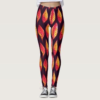 Leggings Automne Laisse Motif En Rouge Foncé Et Jaune