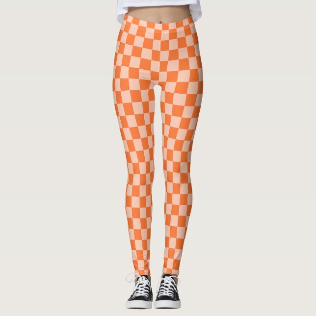 Leggings Automne Rétro Automne Orange Tartan Plaid (Devant)