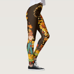 Leggings Automne Scarecrow Feuilles d'automne Plutôt Noir o