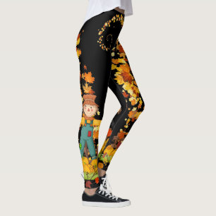 Leggings Automne Scarecrow Feuilles d'automne Plutôt Noir o