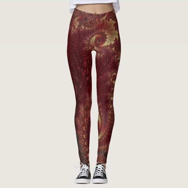 Leggings Autumn Gold Leafls Frottent un paysage factice (Devant)