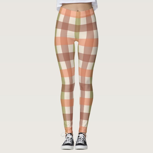 Leggings Autumn Plaid Pattern in Orange Green and Brown (Devant)