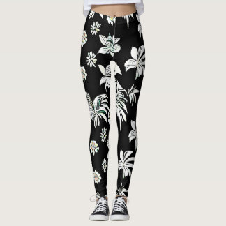 Leggings aux fleurs de style noir et blanc