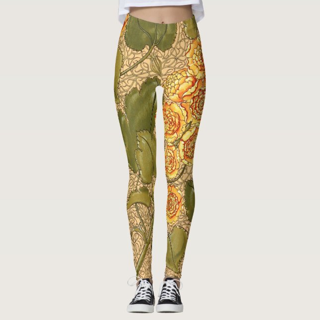 Leggings aux fleurs jaunes antiques (Devant)