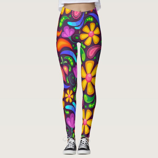 leggings aux fleurs printanières colorées (Devant)