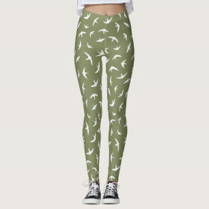 Leggings Avales et percées Oiseau blanc vert Imprimer