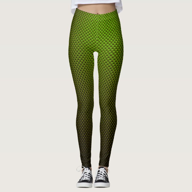 Leggings avec motif vert en fibre de carbone noire (Devant)