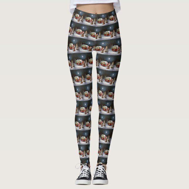 Leggings Aventure de Noël de la caravane du teckel d'hiver (Devant)
