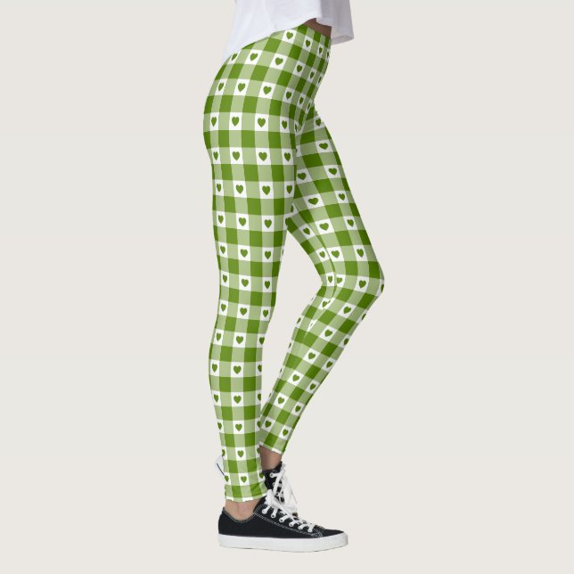 Leggings Avocado Green Heart Plaid Gingham Retro Color (Droite)