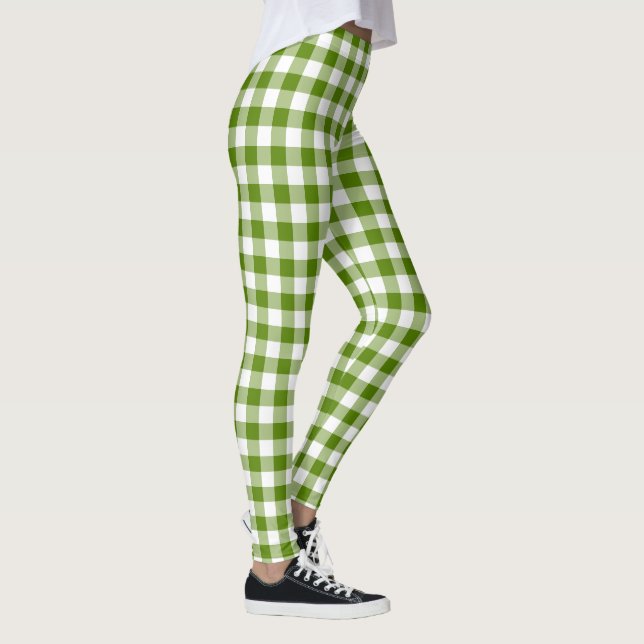 Leggings Avocado Green Plaid Gingham Retro Color (Droite)