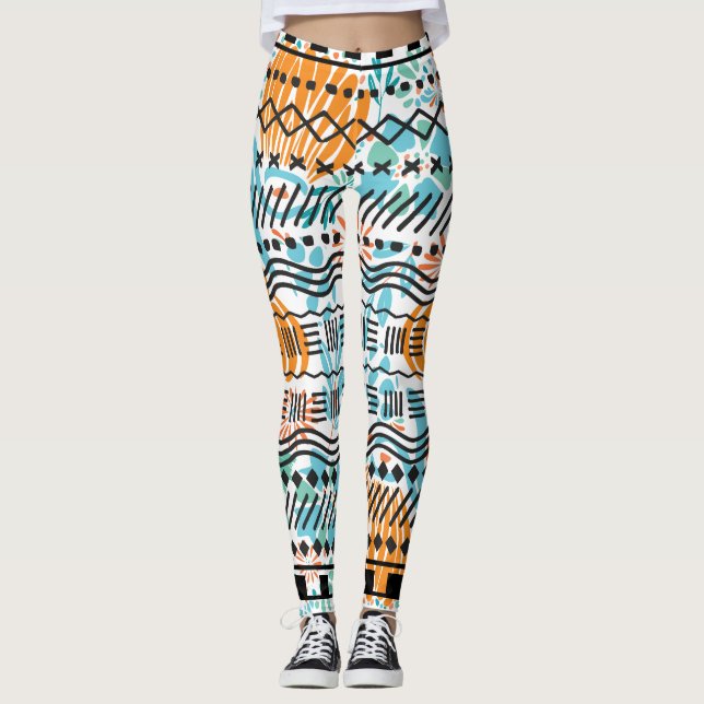 Leggings Aztec Abstrait CORAL MINT Motif noir (Devant)